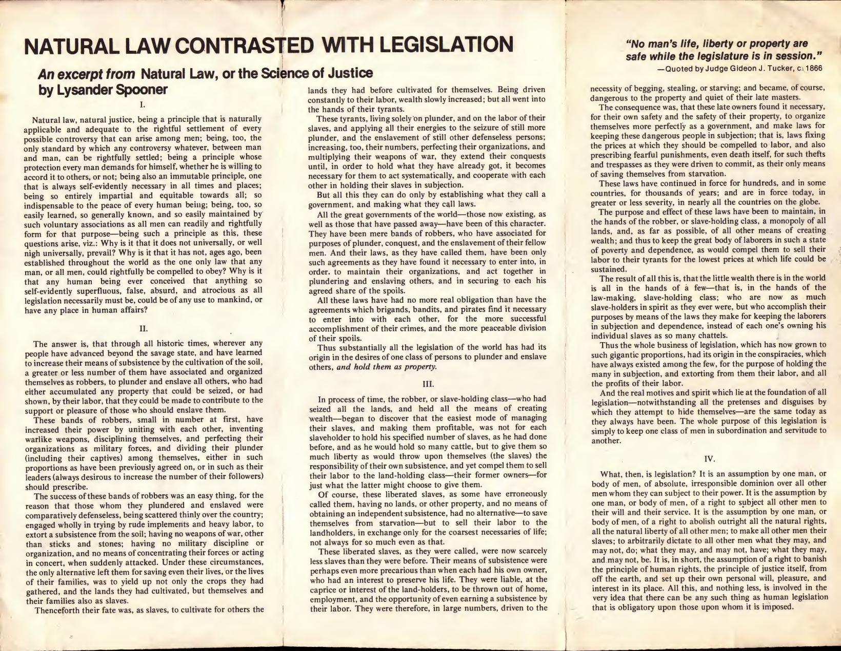 Natural Law Contrasted With Legislation (2018) by Lysander Spooner